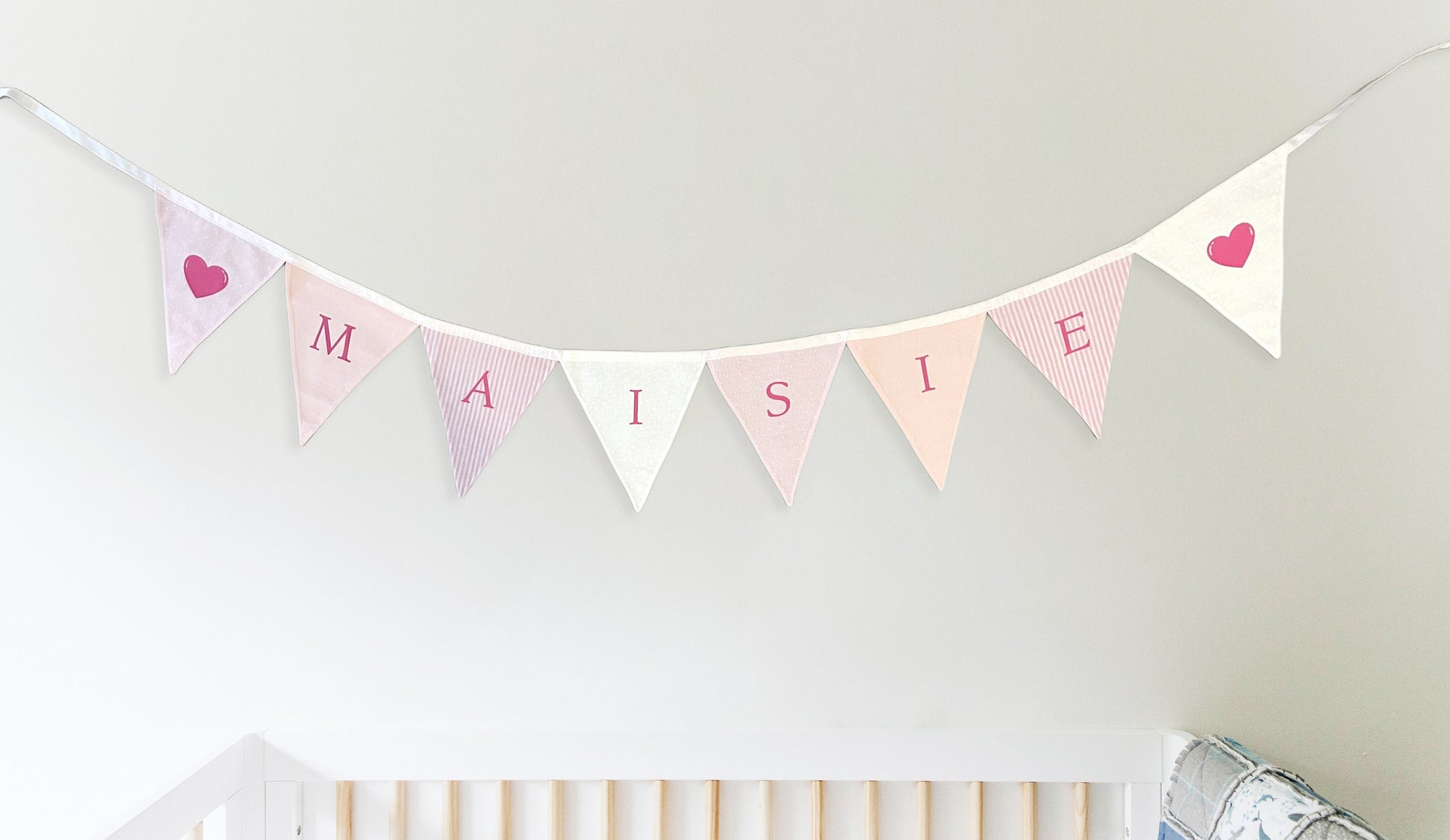 Handmade personalised bunting. Would look fantastic in any child's bedroom, nursery or playroom.