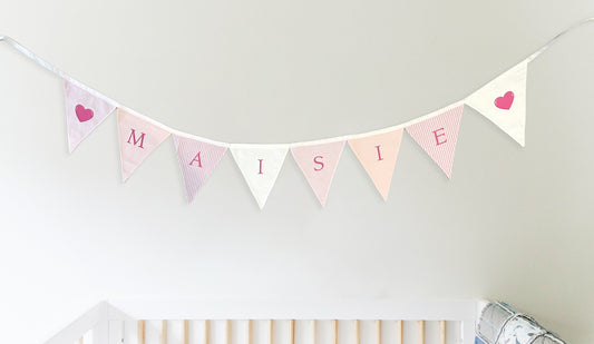 Handmade personalised bunting. Would look fantastic in any child's bedroom, nursery or playroom.