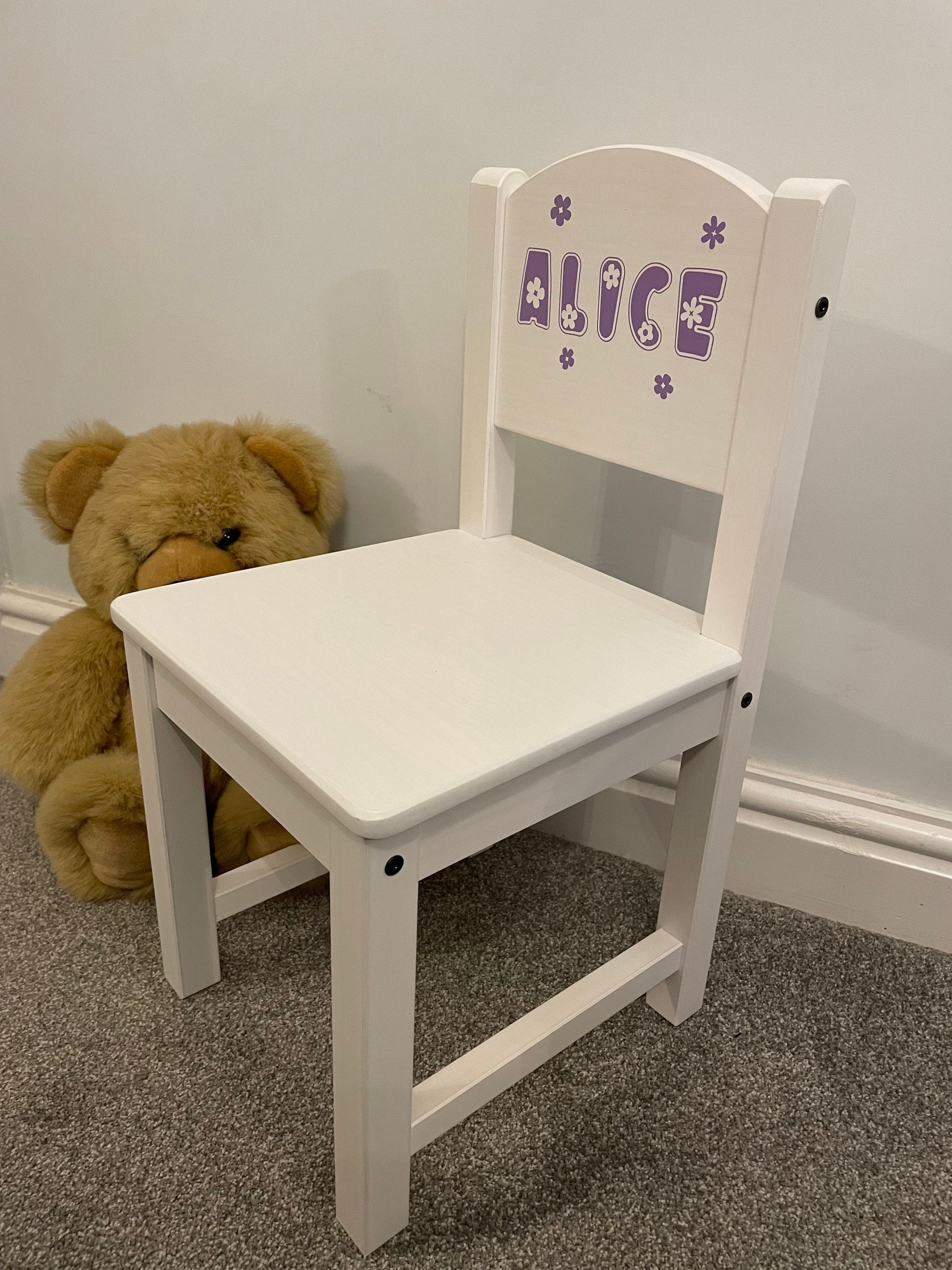 Personalised child’s white wooden chair