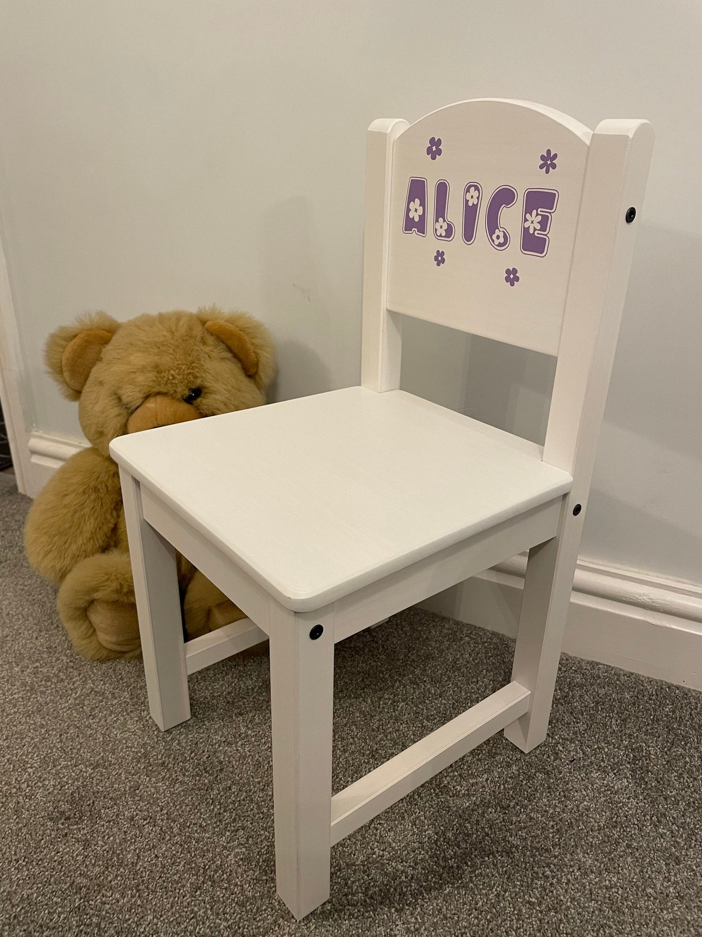 Personalised child’s white wooden chair