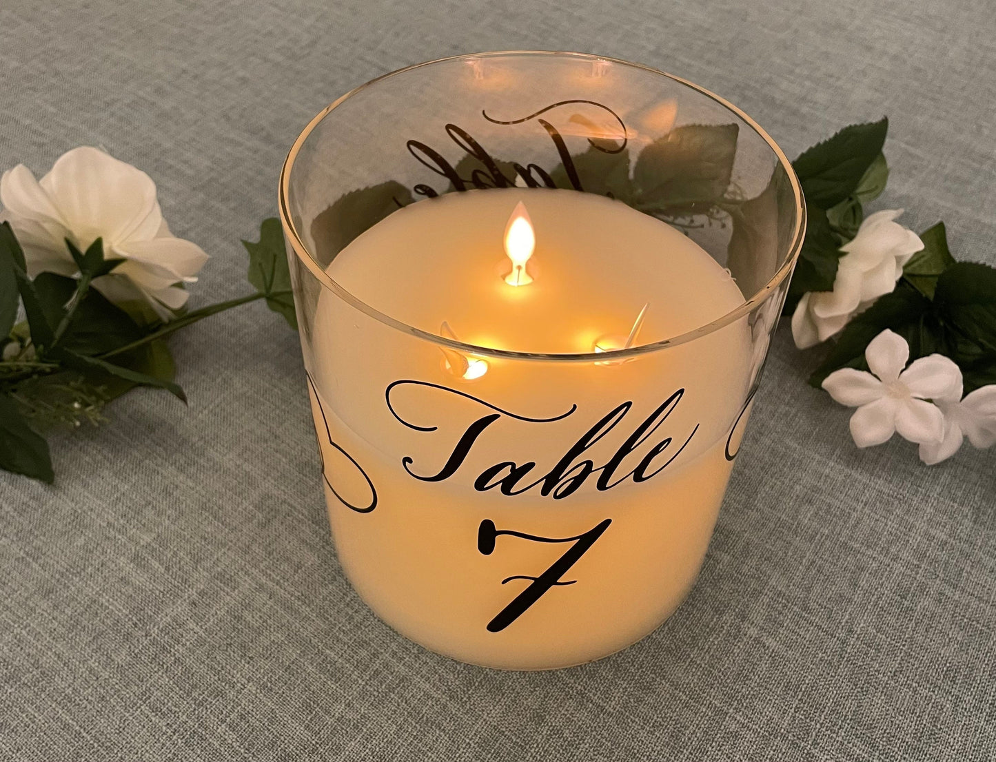 Wedding Table Number Illusion Candle Centrepiece (extra large) - black artwork - option of personalisation available.