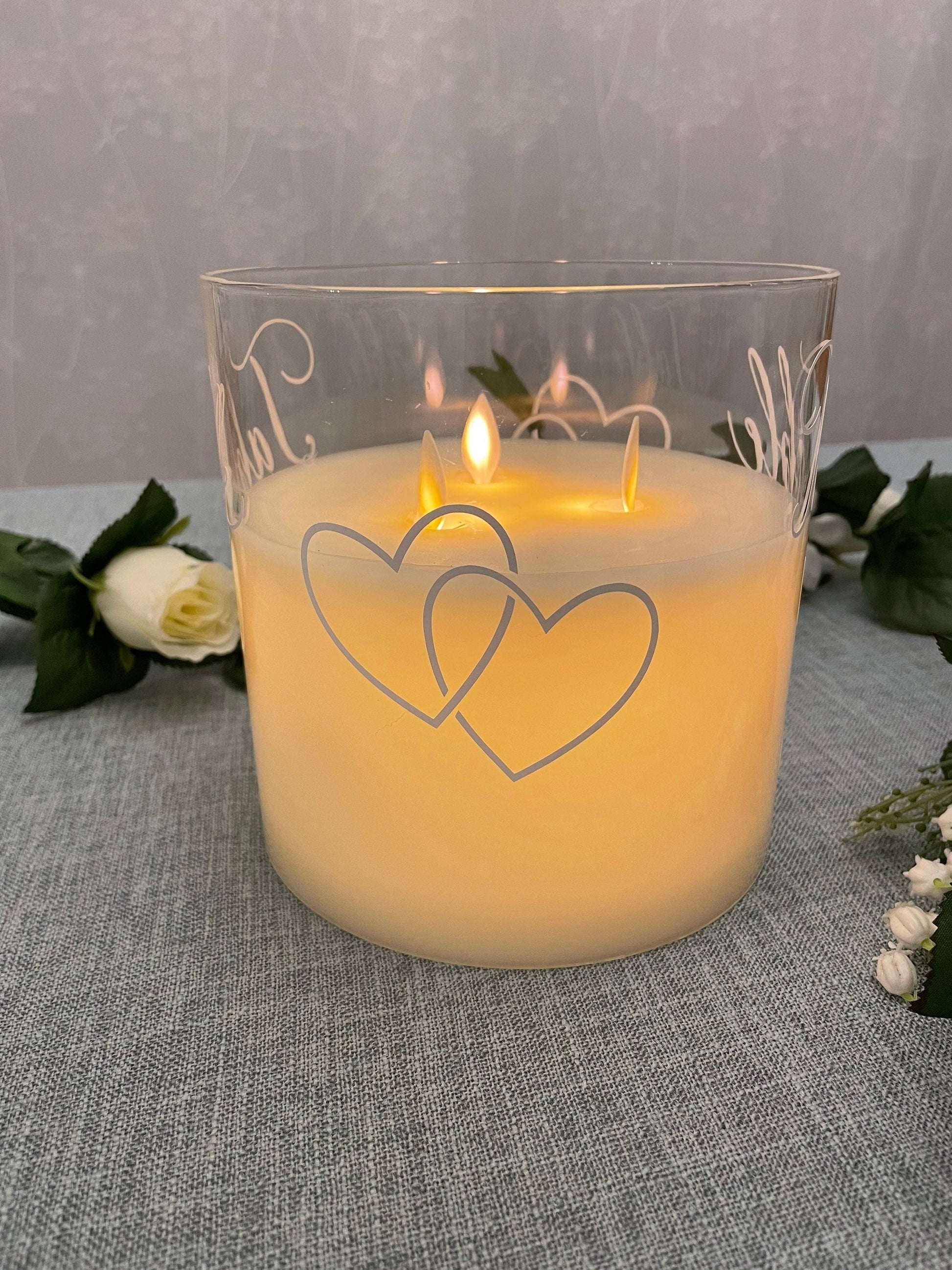 Wedding Table Number Illusion Candle Centrepiece (extra large) - Silver artwork - option of personalisation available.