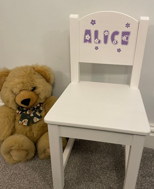 Personalised child’s white wooden chair