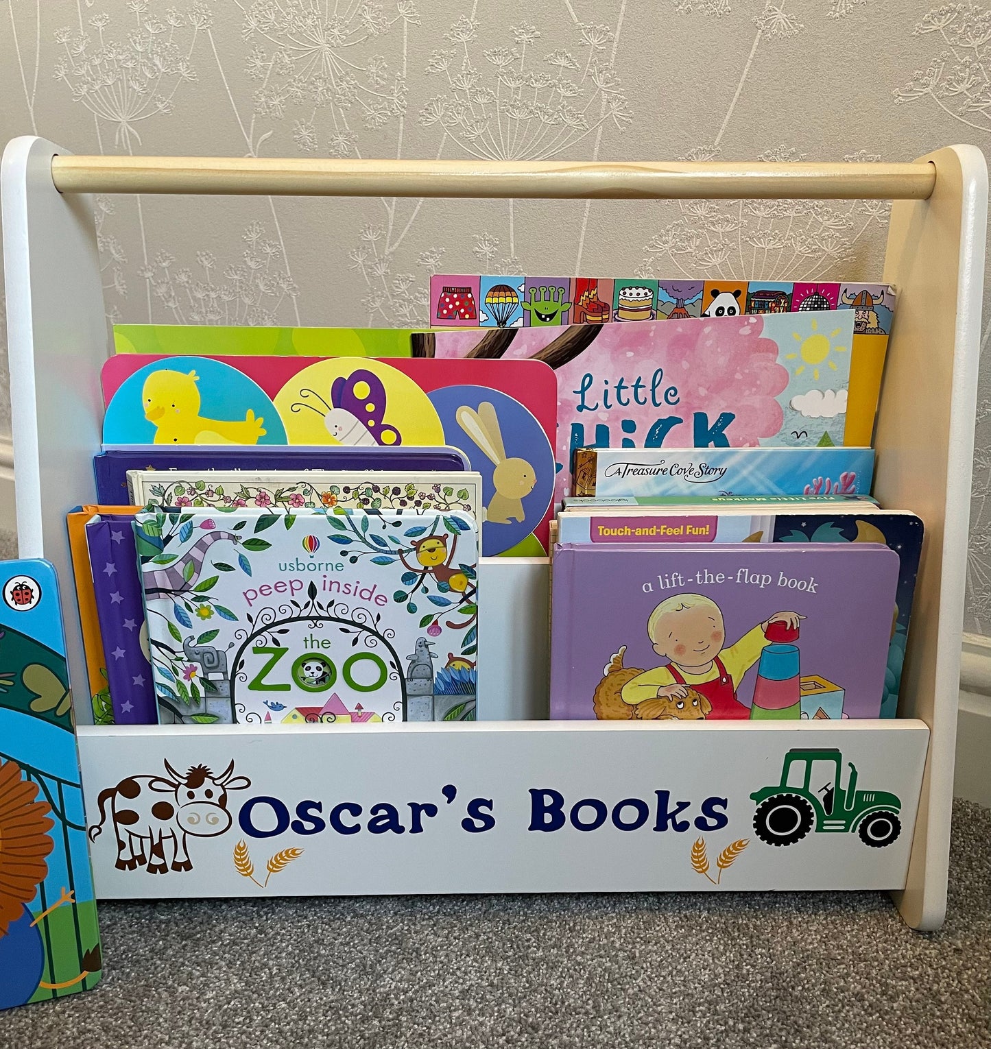 Personalised child’s portable bookcase.