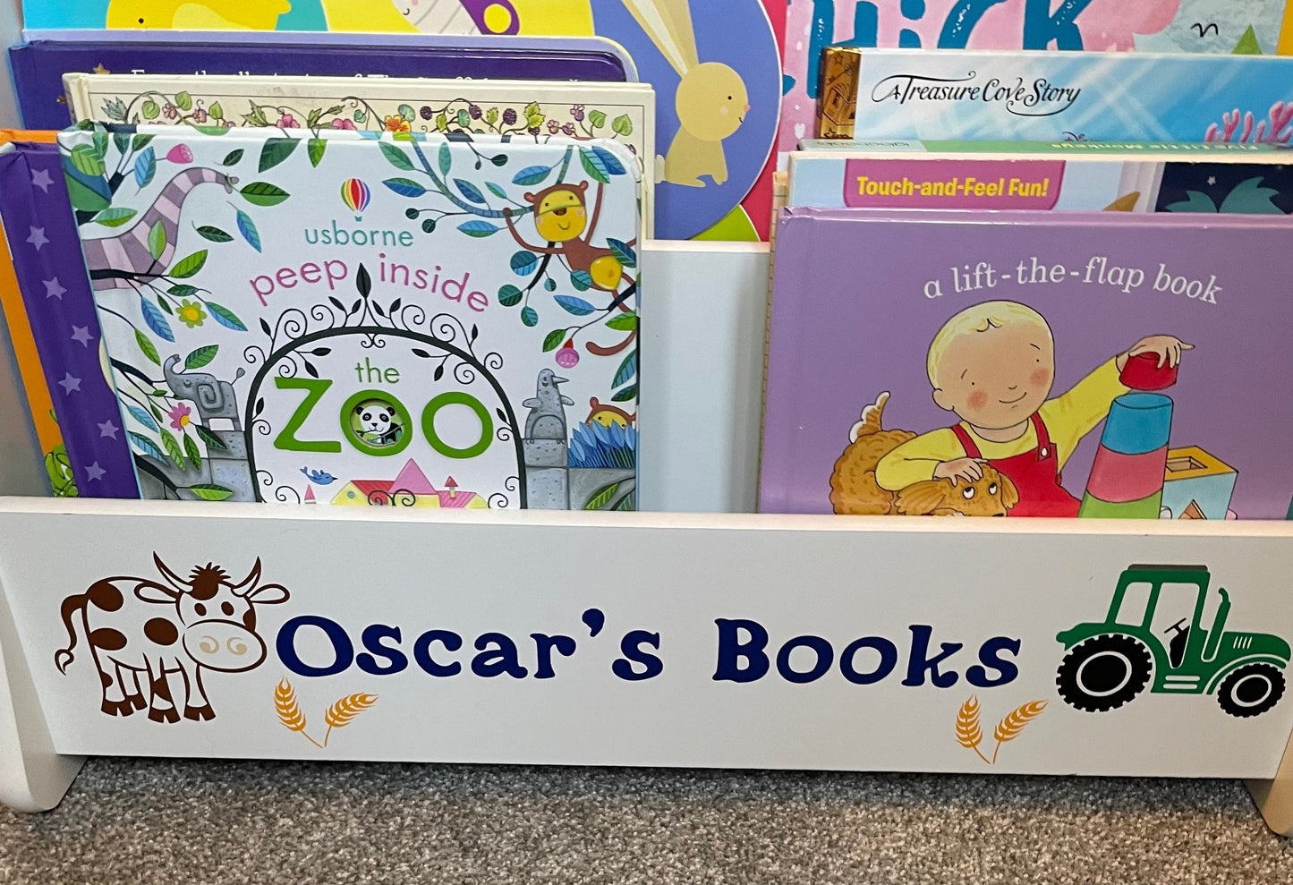 Personalised child’s portable bookcase.