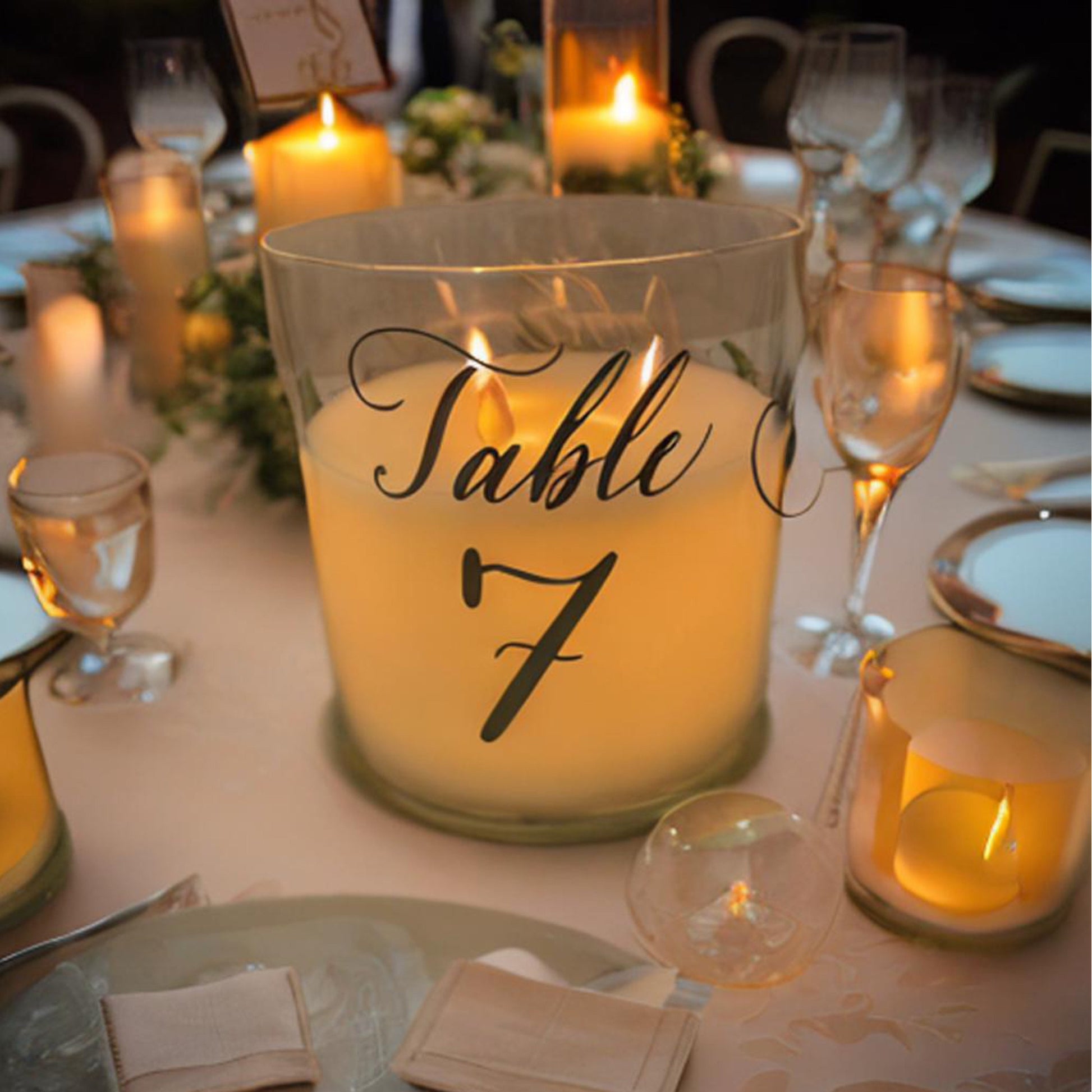 Wedding Table Number Illusion Candle Centrepiece (extra large) - black artwork - option of personalisation available.