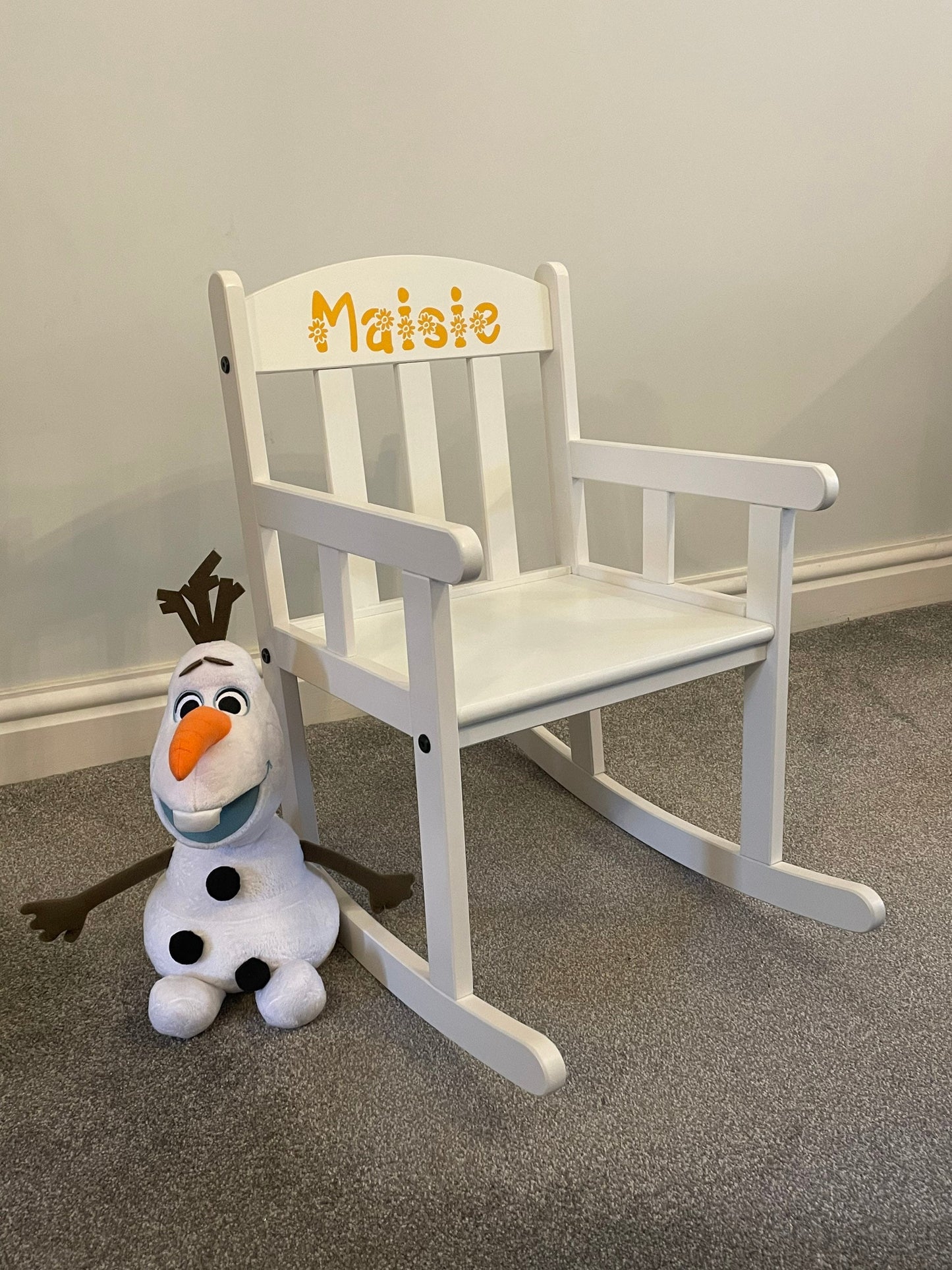 Child’s Personalised White Wooden Rocking Chair