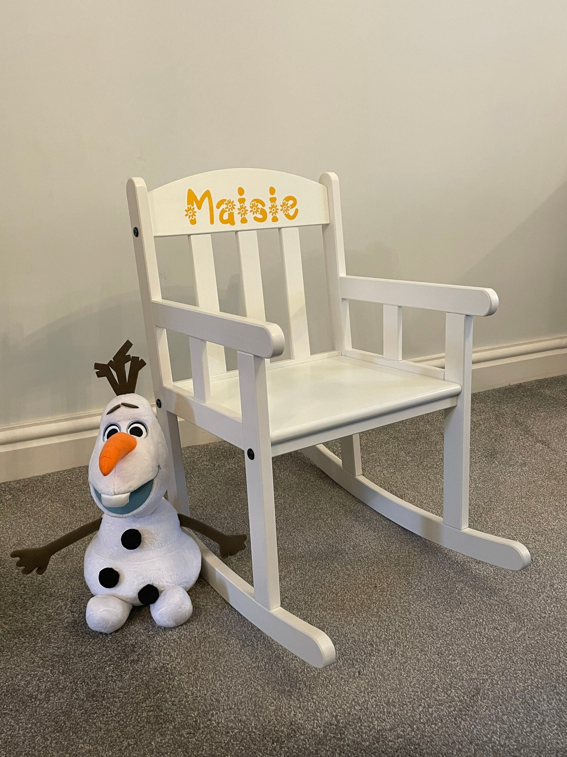 Child’s Personalised White Wooden Rocking Chair