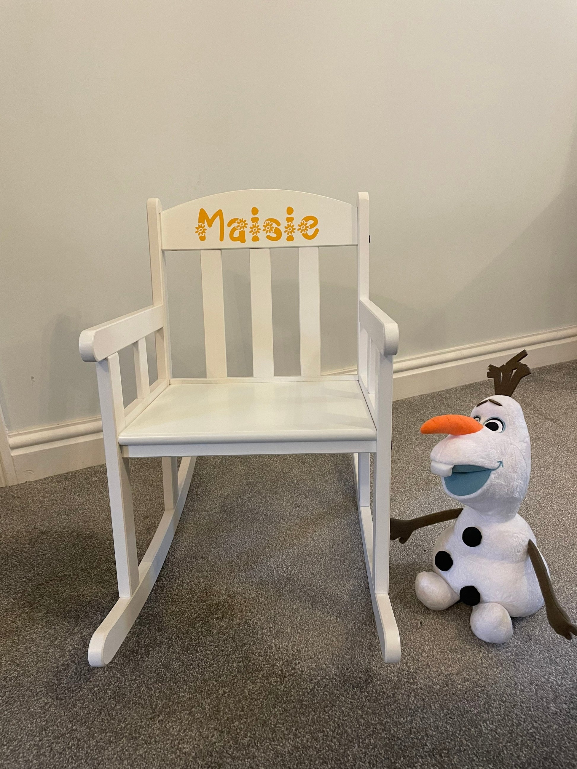 Child’s Personalised White Wooden Rocking Chair