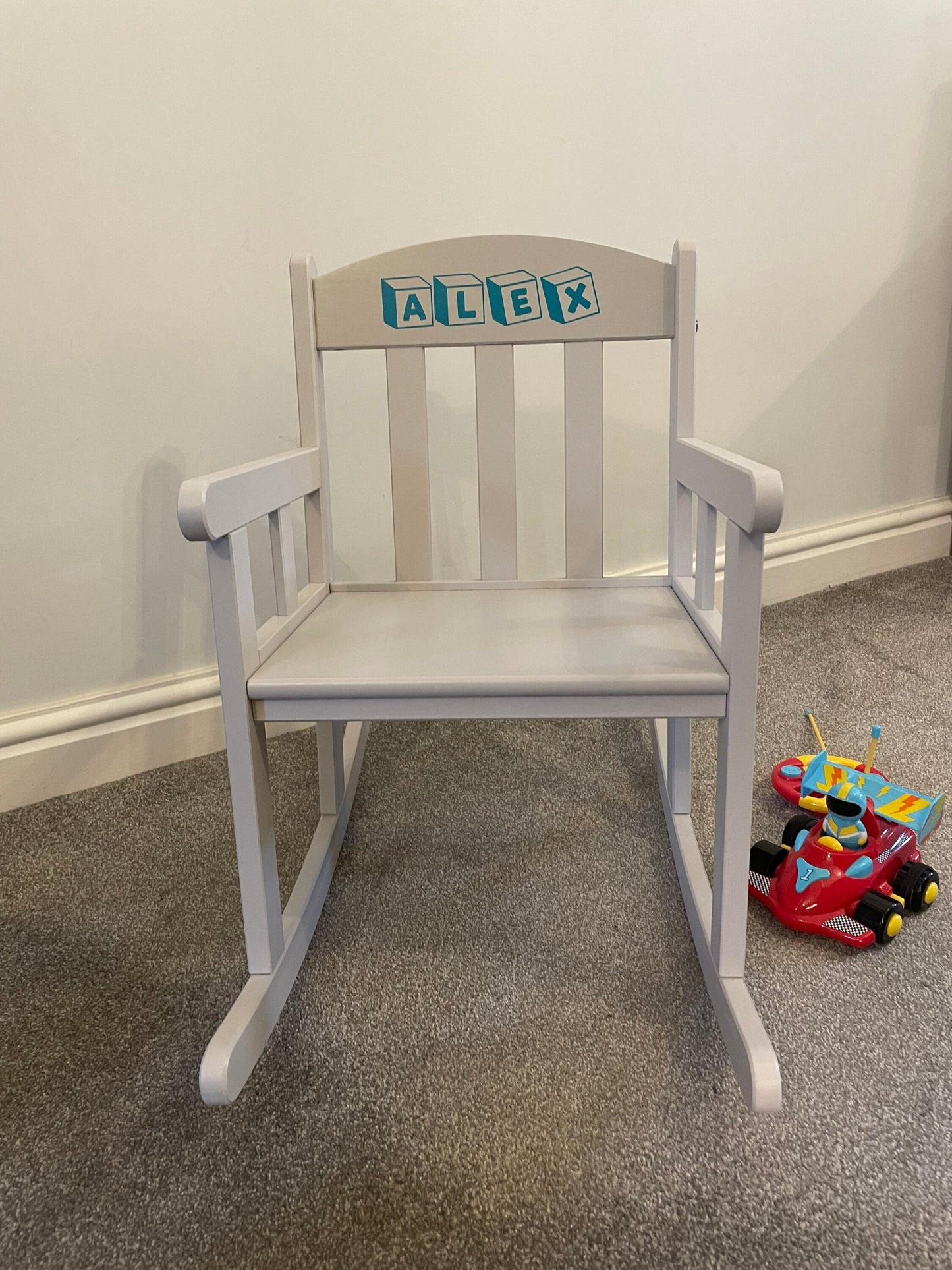 Child’s Personalised Grey Wooden Rocking Chair