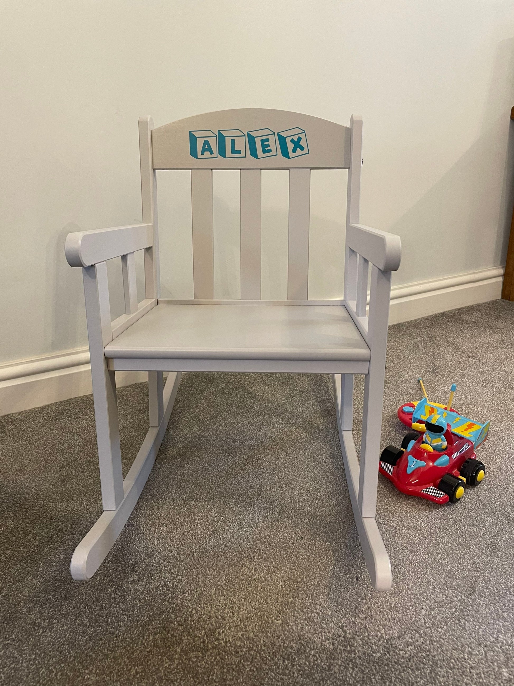 Child’s Personalised Grey Wooden Rocking Chair