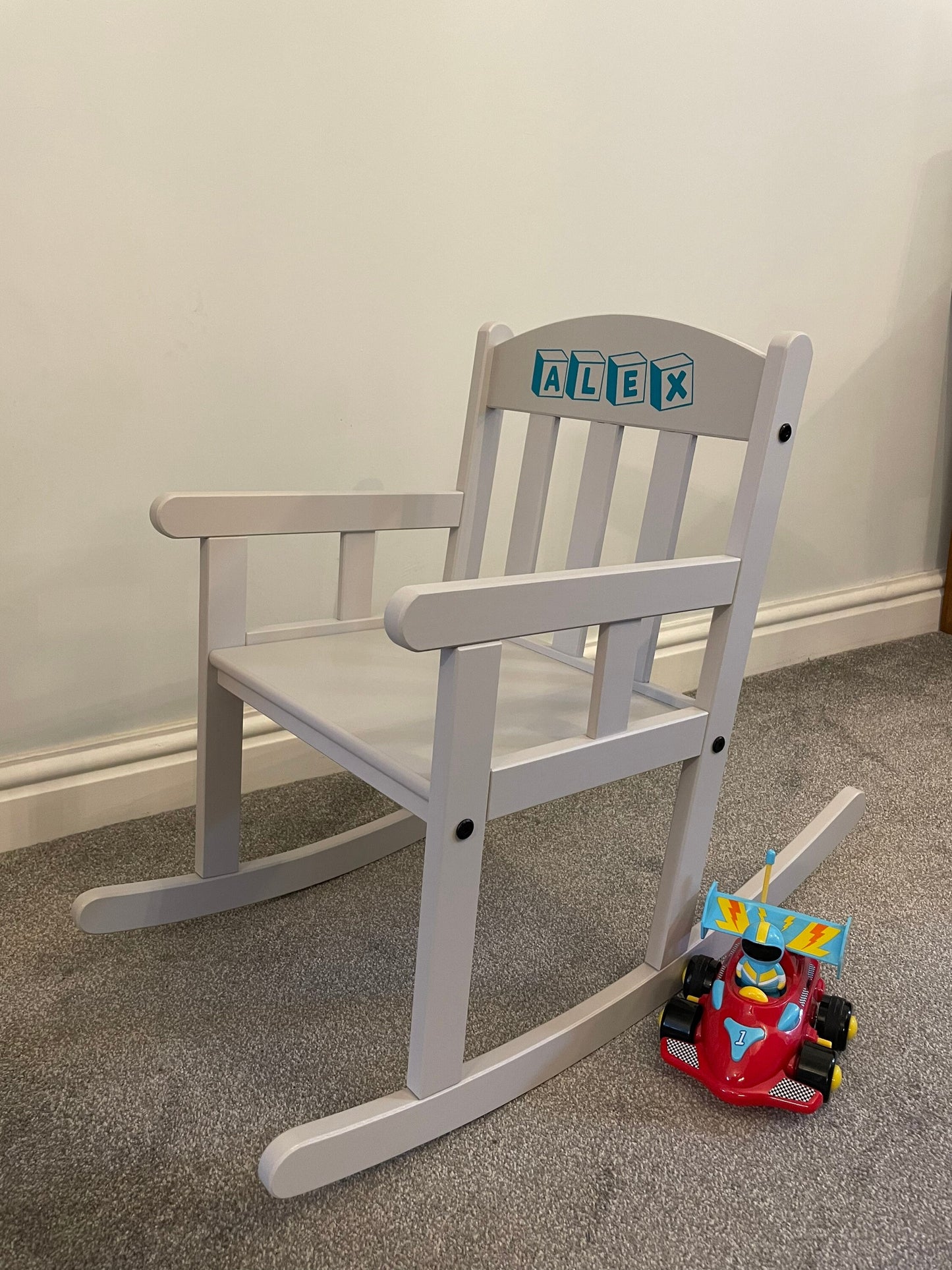 Child’s Personalised Grey Wooden Rocking Chair