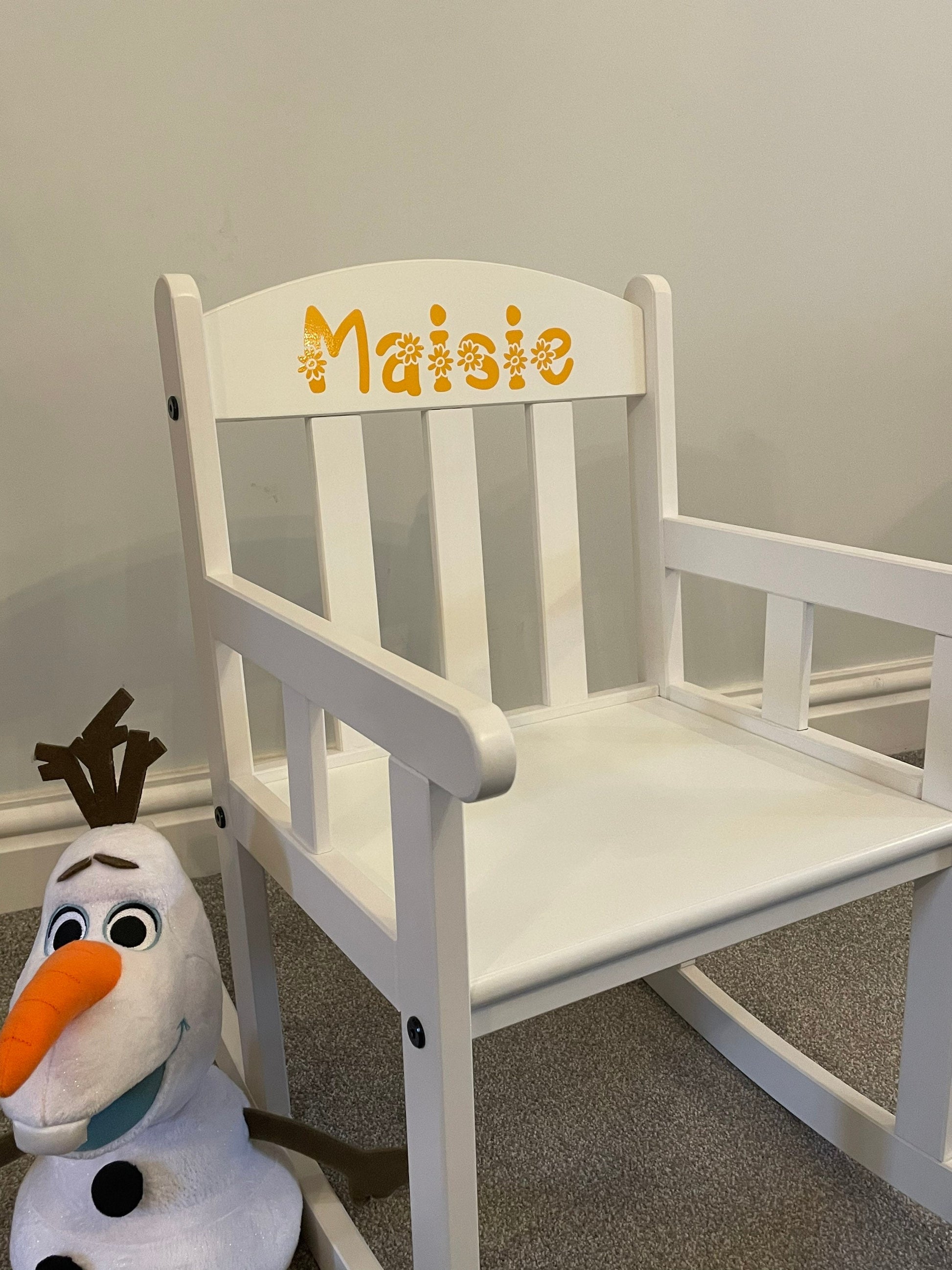 Child’s Personalised White Wooden Rocking Chair