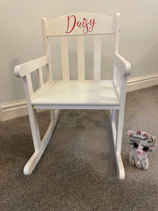 Child’s Personalised White Wooden Rocking Chair