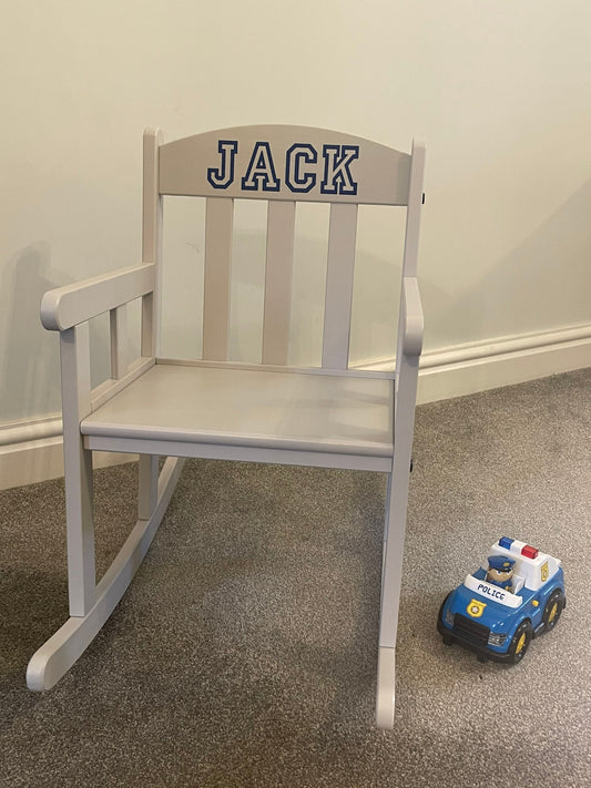 Child’s Personalised Grey Wooden Rocking Chair