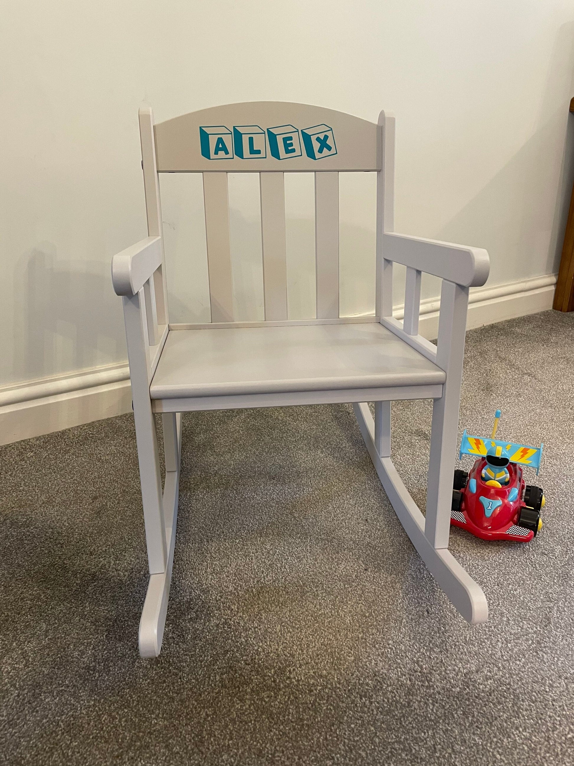 Child’s Personalised Grey Wooden Rocking Chair