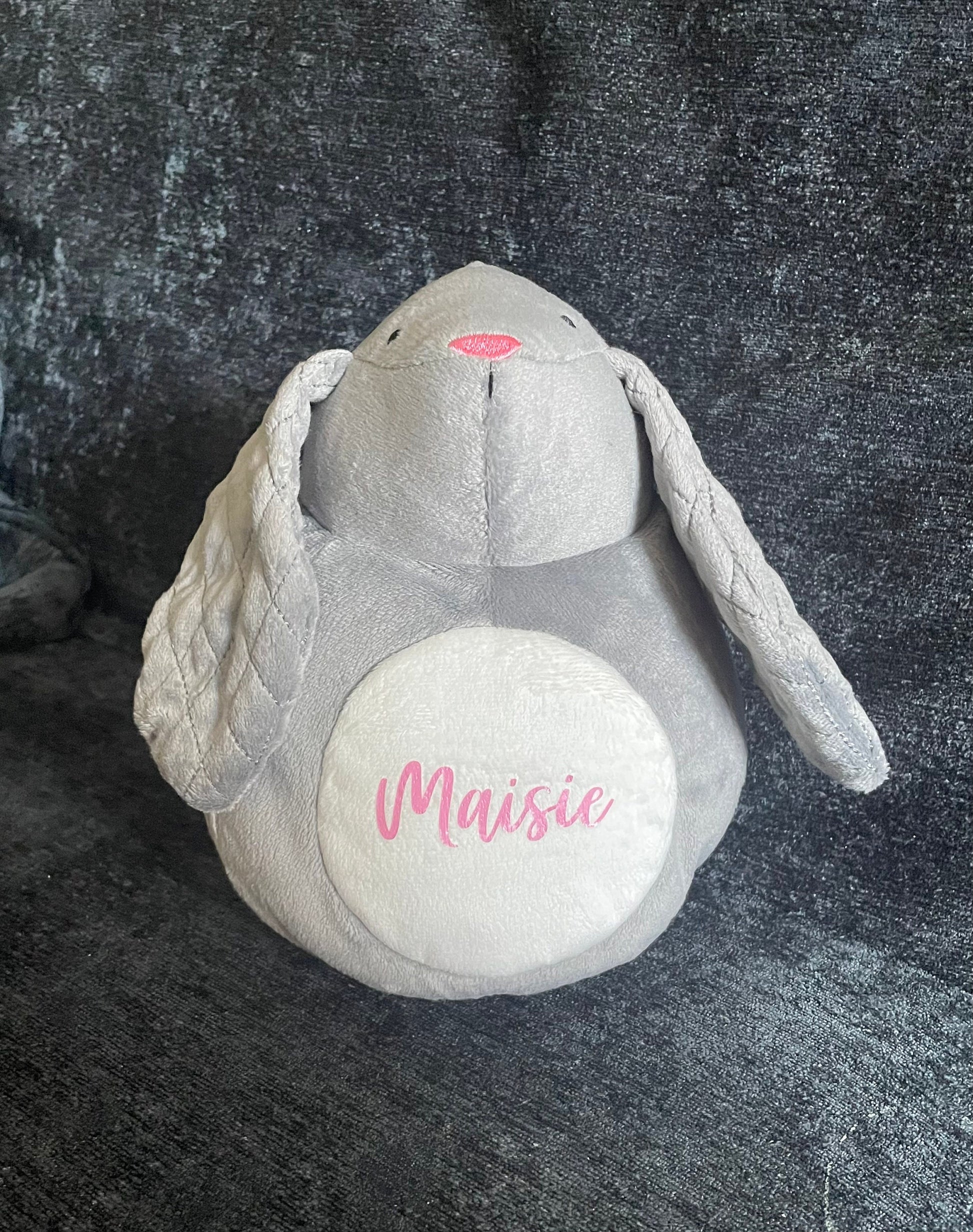 Personalised super cute soft bunny toy with LED light. Battery operated and fully washable