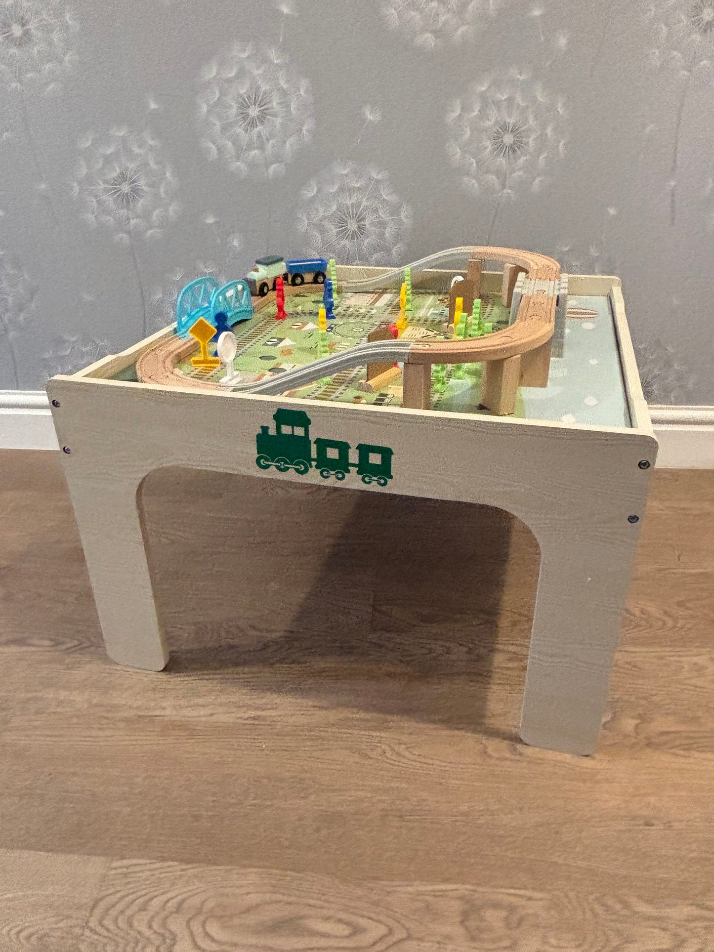 Personalised 50 Piece Train Table with Wooden Track/vehicles