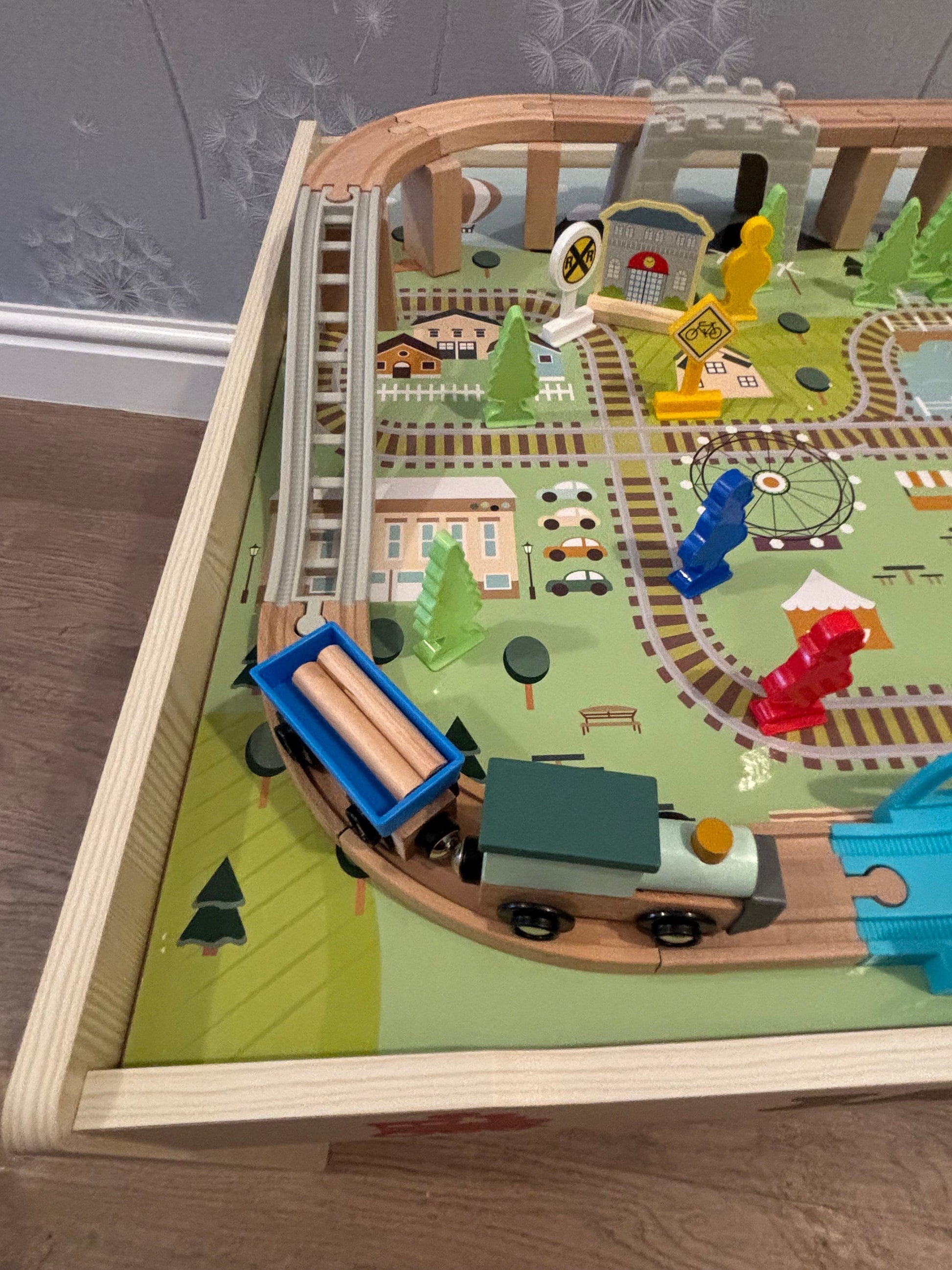 Personalised 50 Piece Train Table with Wooden Track/vehicles