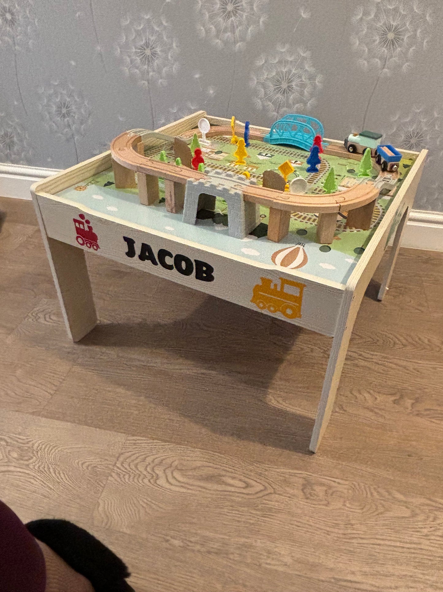 Personalised 50 Piece Train Table with Wooden Track/vehicles