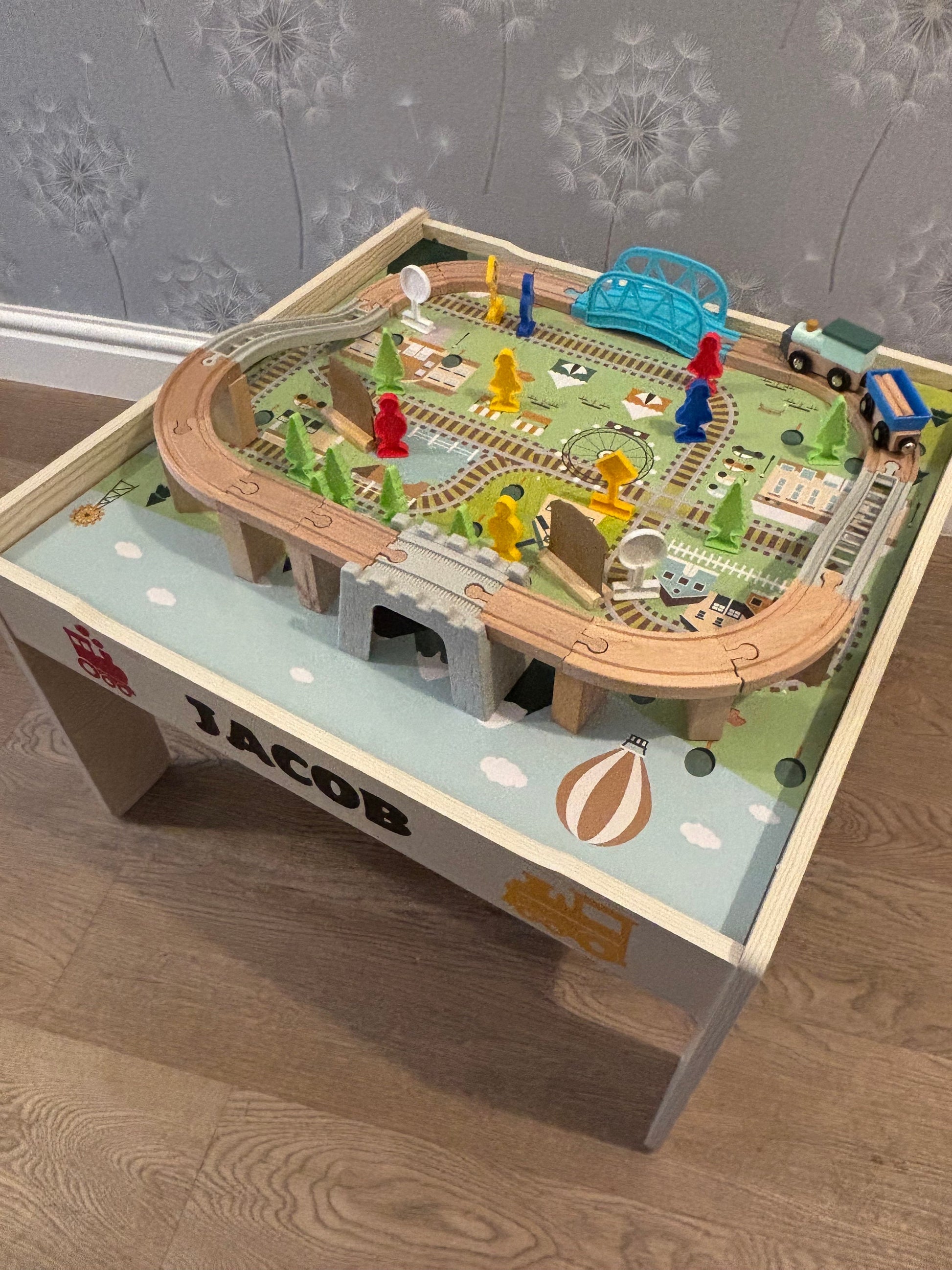 Personalised 50 Piece Train Table with Wooden Track/vehicles