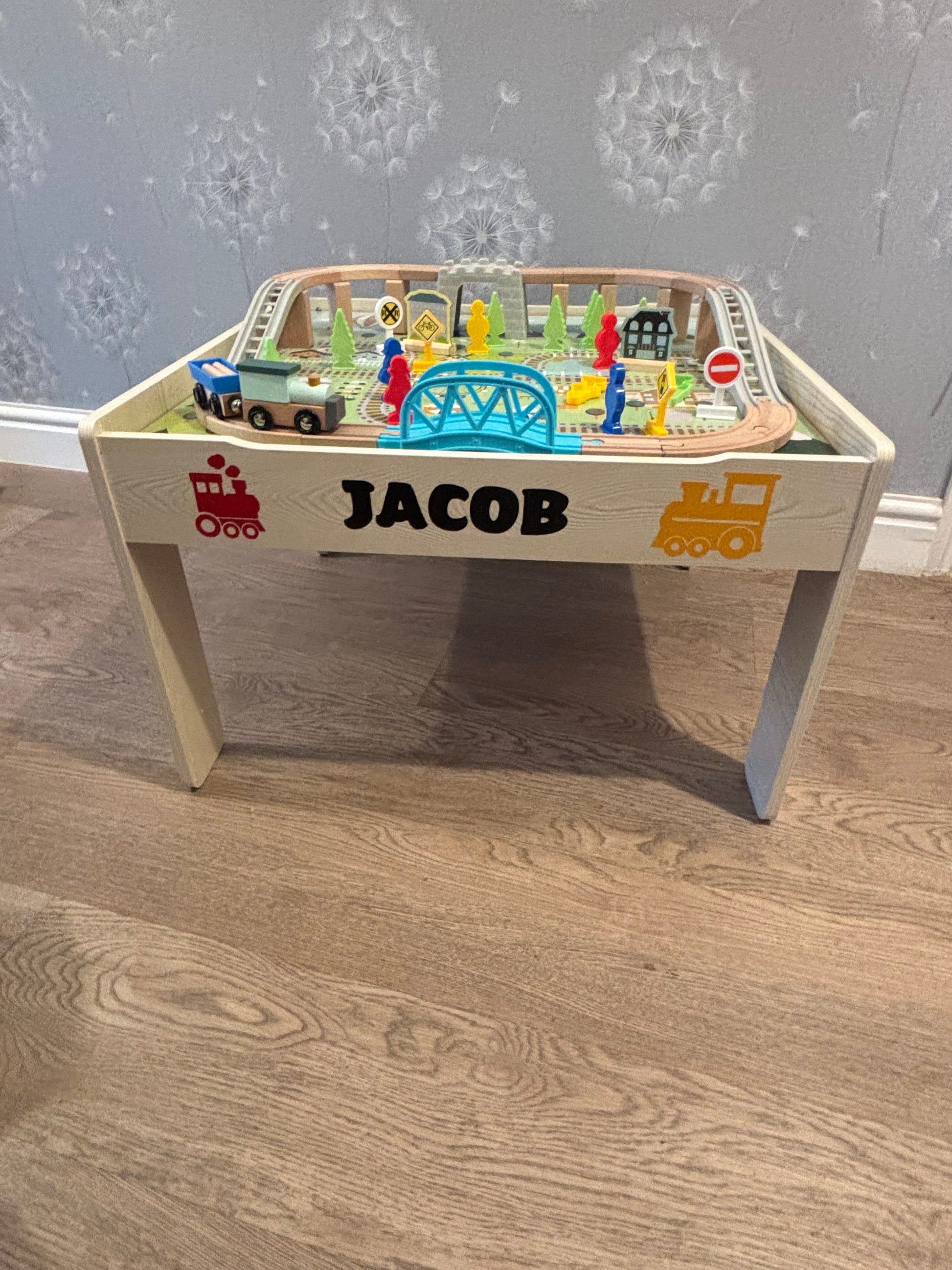 Personalised 50 Piece Train Table with Wooden Track/vehicles