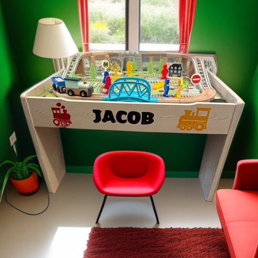 Personalised 50 Piece Train Table with Wooden Track/vehicles