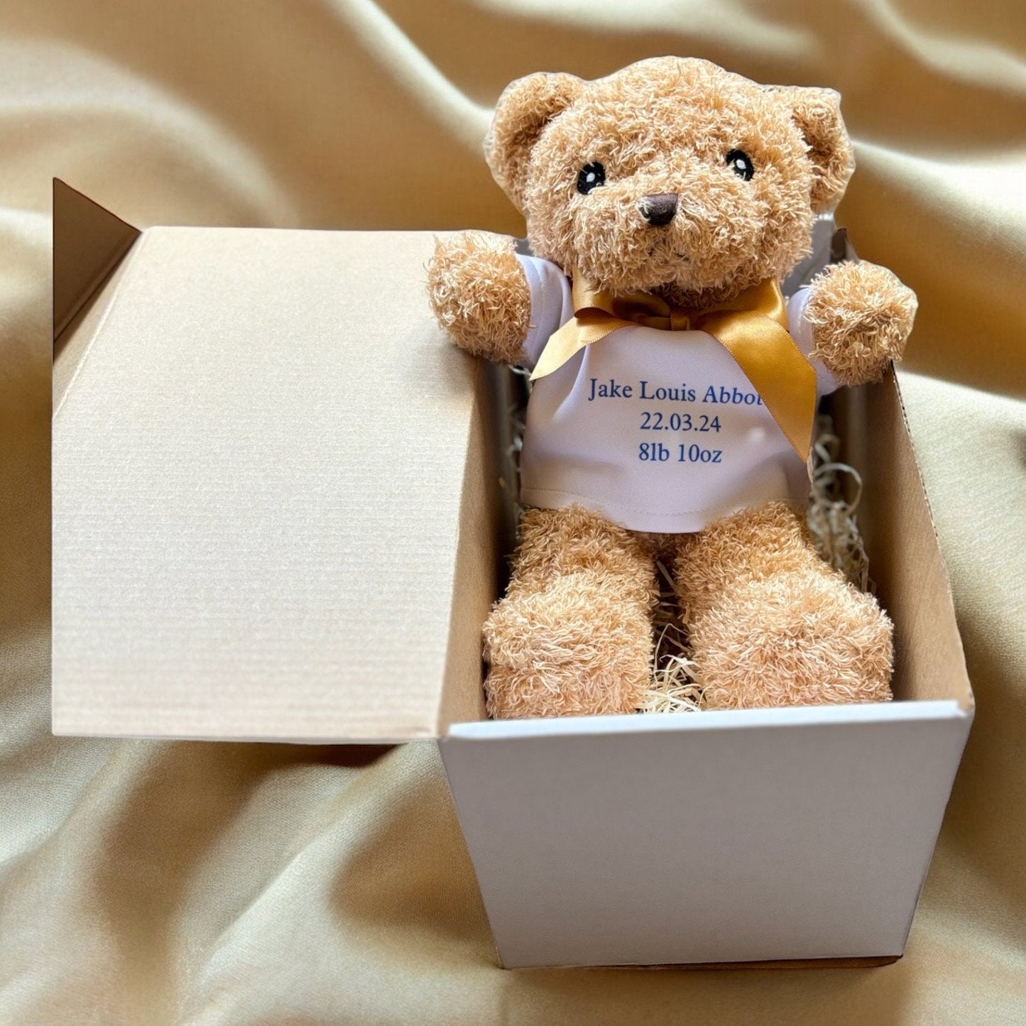 Beautiful Personalised Teddy Bear - Height 26cm stretched 18.5cm sitting.