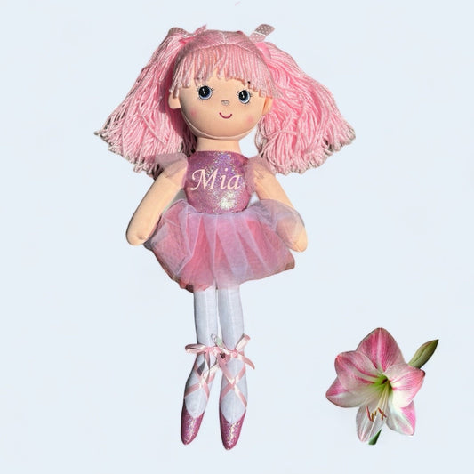 Soft Ballerina Rag Doll with beautiful features and Personalisation.
